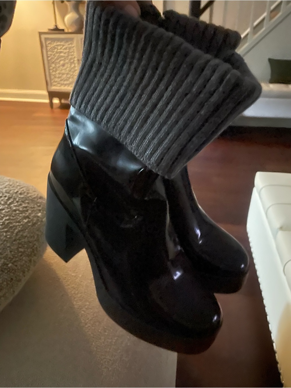 JustFab Black Patent Platform Ankle Booties